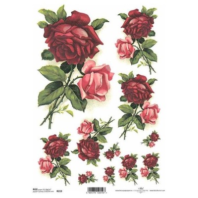 PAPIER RYŻOWY A4 do decoupage ITD-R0219 róże