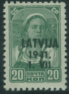 Latvija 1941. 1. VII nadruk na zn. 20 kop. ZSRR