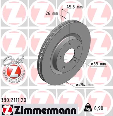 ZIMMERMANN 380.2111.20 ДИСК ТОРМОЗНОЙ