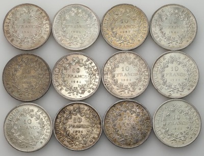 Francja - 10 franków 1965-1967 - zestaw 12 sztuk - SREBRO