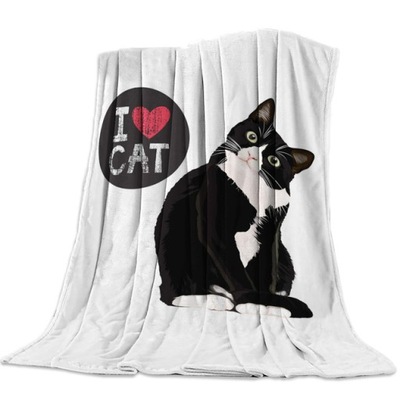 koc narzuta na Czarny biały kot flanelowe łóźk