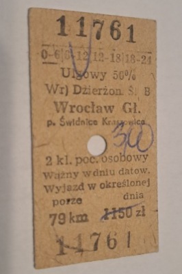 BILET DZIERŻONIÓW - WROCŁAW ŚWIDNICA KRASZOWICE DŁUGOPOLE ZDRÓJ ZĄBKOWICE