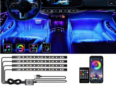 DIDELIS 48 LED USB APP PULTELIS MUZYKA APŠVIETIMAS VIDAUS AUTOMOBILIO KABINOS AUTOMOBILIO 