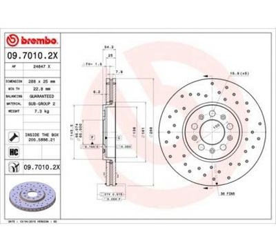 Brembo диск гальмівна 288x25 v audi a1 фото №1