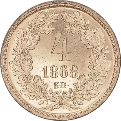 17.ch.WĘGRY, FR.JÓZ., 4 KRAJCARY 1868 proof Artex