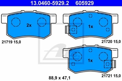 ATE 13.0460-5929.2 ZAPATAS DE FRENADO PARTE TRASERA HONDA ACCORD/CIVIC 1,4-2,2 90-  