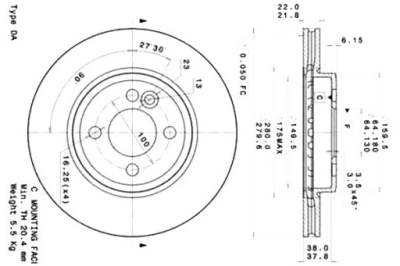 BREMBO DISQUES FREIN 2PCS MINI (R56) (R57) (R5 