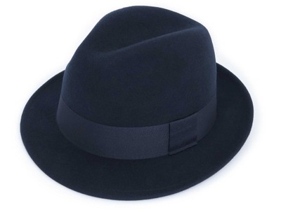 Elegancki granatowy kapelusz męski WEŁNA FEDORA G13 r. 60