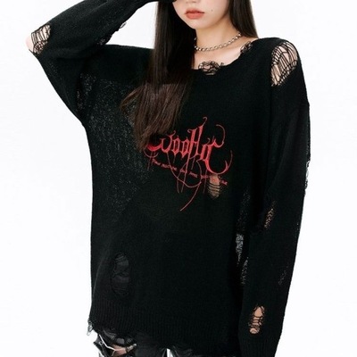 long sleeve t-shirt Grunge sweter z dziurami damsk