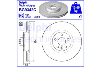 DELPHI ГАЛЬМІВНІ ДИСКИ ГАЛЬМІВНІ 2 ШТУКИ. ПЕРЕД VOLVO XC60 I 2.0 2.0D 2.4D