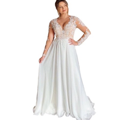 Suknia ślubna #21 koronka długi rękaw cielista siateczka rozmiar 34 XS
