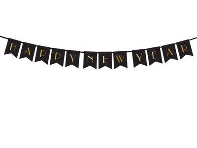 Dekoracje na Sylwestra Baner Happy New Year czarny