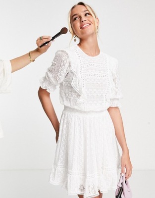 Forever New biała sukienka koronkowa mini 38