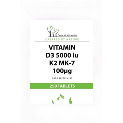 FOREST VITAMIN Vitamin D3 5000 IU K2 MK-7 100ug 250tabs WITAMINA D3 KOŚCI