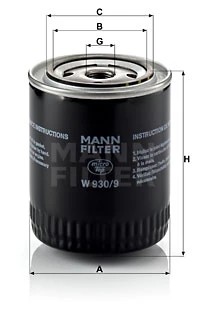 MANN-FILTER W 930/9 FILTRO ACEITES  