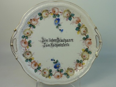 RĘCZNIE MALOWANY TALERZ PATERA OKOLICZNOŚCIOWA KPM KRISTER WAŁBRZYCH