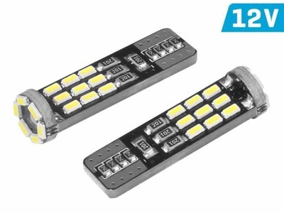 ЛАМПОЧКА НОЧНОГО ВИДЕНЬЯ W5W (T10) 12V 24X 3014 SMD LED (СВЕТОДИОД ), CANBUS, БЕЛАЯ, 2 ШТ.