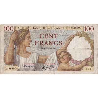 Francja, 100 Francs, Sully, 1941, U.18699, VF(30-3