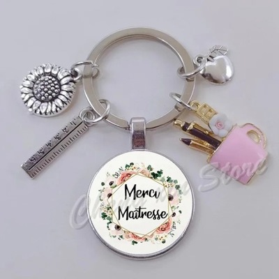 FASHION MERCI MAITRESSE FRENCH WORD, GIFT GLASS KEYCHAIN JEWELRY PARA  