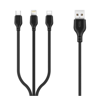 Kabel 3w1 USB - 1,0 m 2,1A czarny