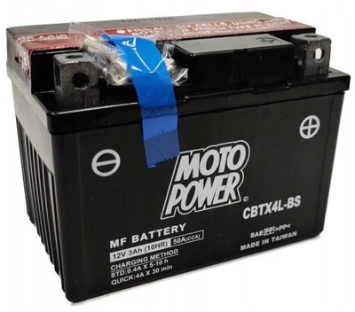 АККУМУЛЯТОР AGM MOTOPOWER CBTX4L-BS 12V 3AH 40A