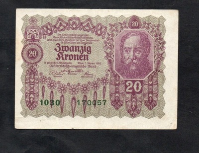 BANKNOT AUSTRIA -- 20 koron -- 1922 rok