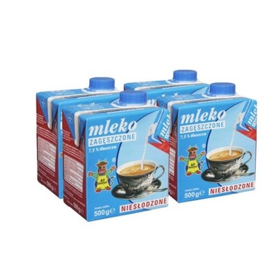 Mleko 7,5% zagęszczone niesłodzone 4x500g 2L 2kg