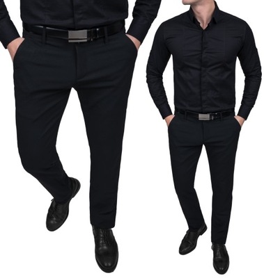 Spodnie męskie eleganckie czarne gładkie r. 34