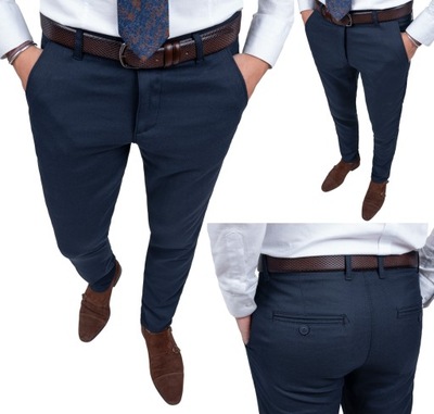 Eleganckie Granatowe Spodnie Męskie Dopasowane - 31
