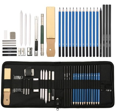 OŁÓWKI Zestaw ołówków do SZKICOWANIA RYSOWANIA Profesjonalny + Etui 32w1