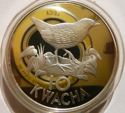 10 KWACH ZAMBIA 1986 PTAK PUCHATEK PRZYRODA Ag 925