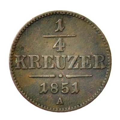 AUSTRIA, FRANC I 1/4 KRAJCARA 1851 WIEDEŃ