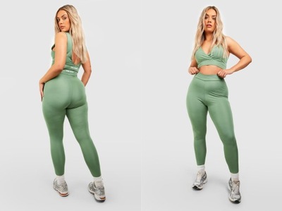 Boohoo zielone legginsy sportowe wysoki stan 48