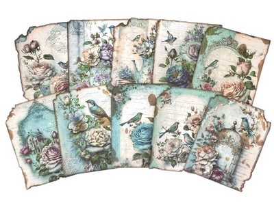 ZESTAW PAPIERÓW DEKORACYJNYCH SCRAPBOOKING 30 ARK PTAKI KWIATY