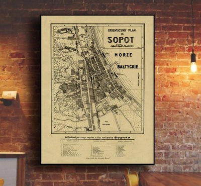 Stary plan Sopot 1947r. 70x50cm