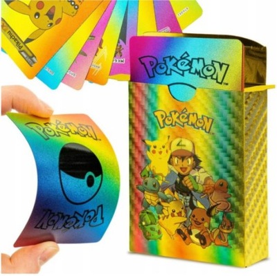 Tęczowe Kolekcjonerskie Karty Pokemon Kolorowe Złote Rainbow 55 Sztuk Kart