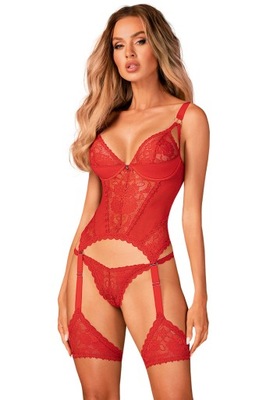 Obsessive Komplet BELOVYA CORSET XL/2XL RED