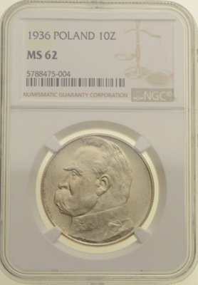 10 złotych 1936 r. - Józef Piłsudski - Grading NGC MS62