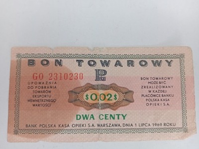 BON TOWAROWY 1969 rok 2 centy