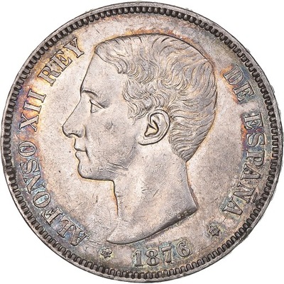 Moneta, Hiszpania, Alfonso XII, 5 Pesetas, 1876, M
