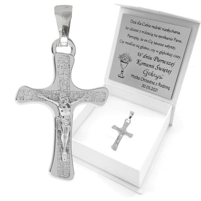 Srebrny Krzyżyk Komunia GRAWER Pamiątka Komunii Świętej Krzyż Srebro 925