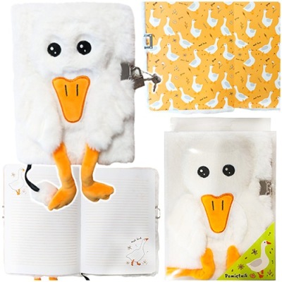 PAMIĘTNIK Z KŁÓDKĄ 3D WŁOCHACZ PLUSZOWY NOTES A5 96 KARTEK LINIA GĄSKA GĘŚ