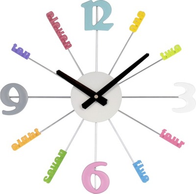 Zegar ścienny dziecinny kolorowy duży cyfry napisy