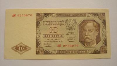 Banknot 10 złotych 1948 seria AW stan 1