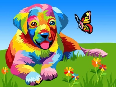 Obraz do MALOWANIA PO NUMERACH - Kolorowy Pies