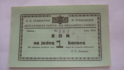 Żydaczów 1 Korona 1918 st.-1 RZADKOŚĆ