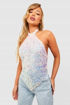 BOOHOO CROP TOP CEKINY WIĄZANIE Y98 NG2__L