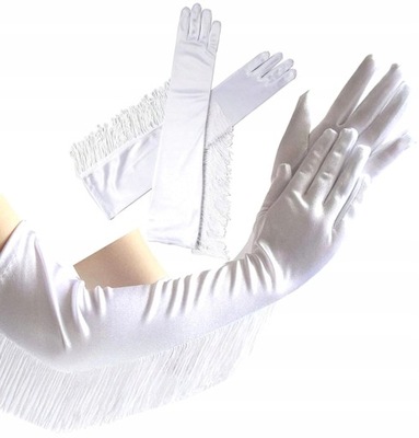 Elastyczne Rękawiczki długie satynowe frędzle boho