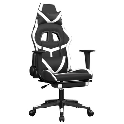 Masujący fotel gamingowy z podnóżkiem, czarno-b