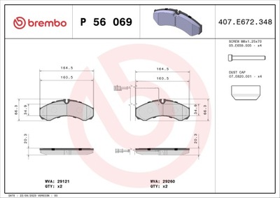 BREMBO P 56 069 KOMPLEKTAS TRINKELIŲ HAMULCOWYCH, STABDŽIAI DISKINIAI 